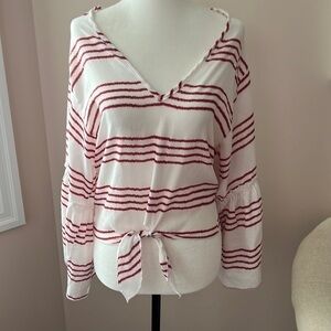 Lavender Field L Boho Striped Top With Front Tie